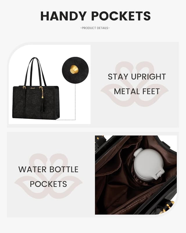 Detalle de LOVEVOOK Vintage Leather Laptop Bag for Women (15.6-inch) with Clutch Pouch