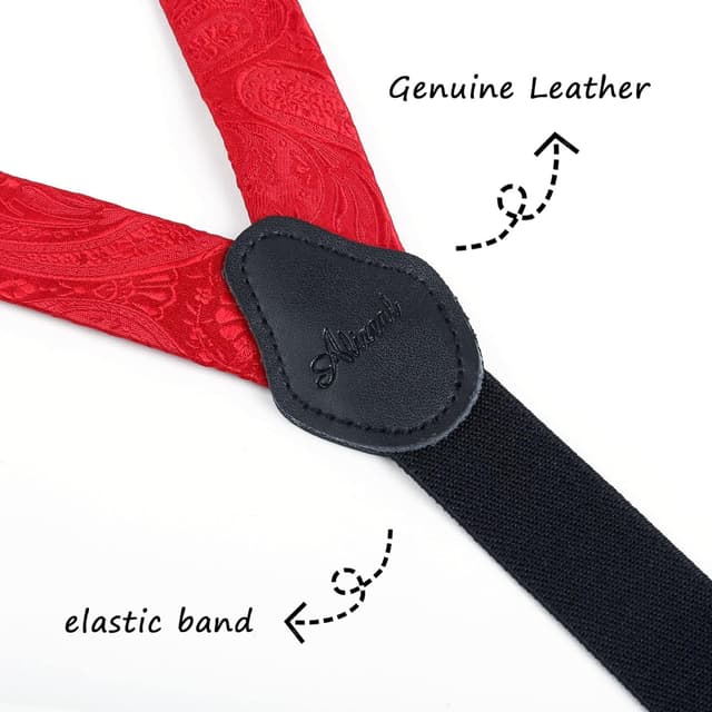 Detalle de Alizeal Boys Adjustable Floral Paisley Pre-tied Bow Tie and Y Shape 3 Clips Braces Set