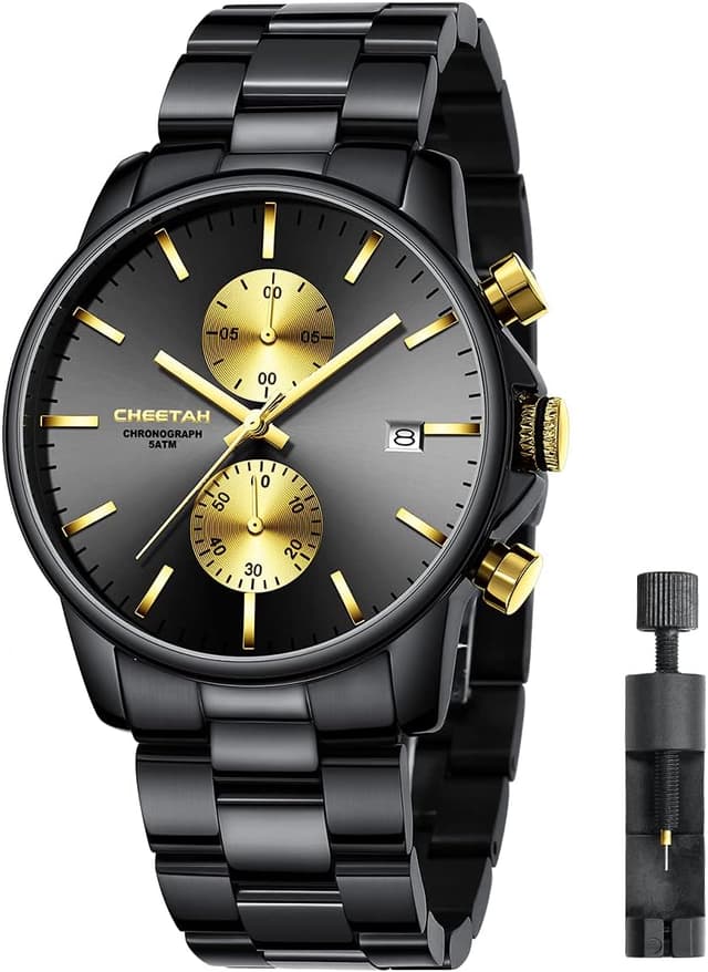 Detalle de Affute orologi da uomo in acciaio inox e metallo, stile casual impermeabile con cronografo al quarzo e datario