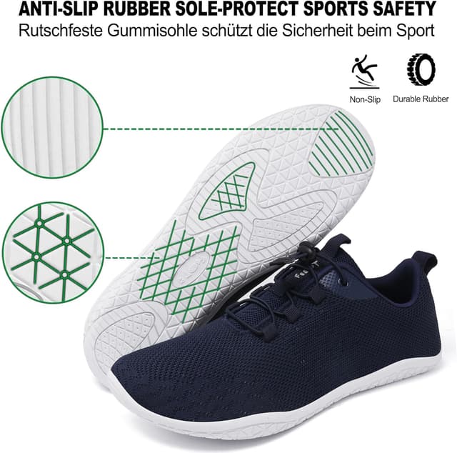 Detalle de Geweo Barfußschuhe für Herren & Damen – leichte, atmungsaktive Sneaker mit breiter Zehenbox (Zero-Drop)