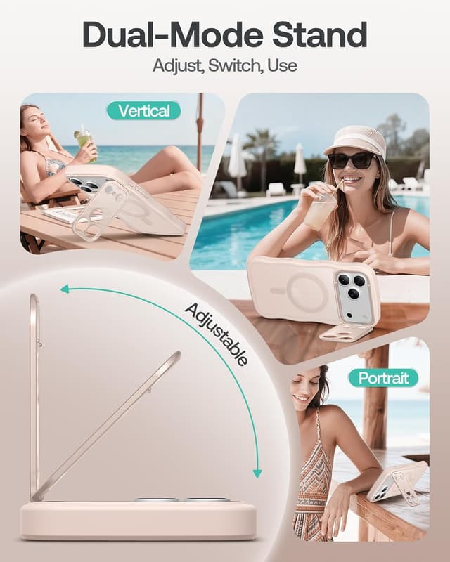 Detalle 1 de GolbinBox for iPhone 17 Pro Max Case with Stash Stand, MagSafe Compatible, Full Camera Protection (6.9 in), Rose Gold