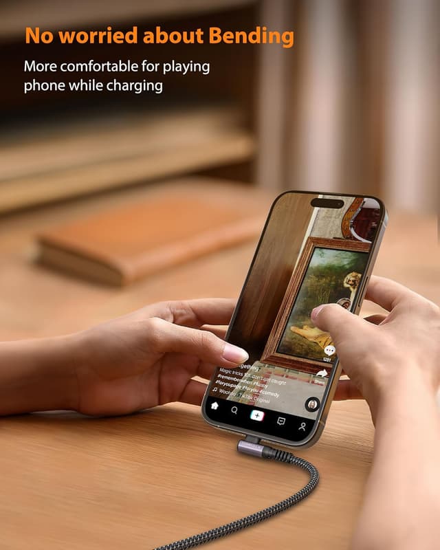 Detalle 2 de CONMDEX USB to USB-C Right Angle Cable (20cm) — 10Gbps data transfer for Android Auto & CarPlay