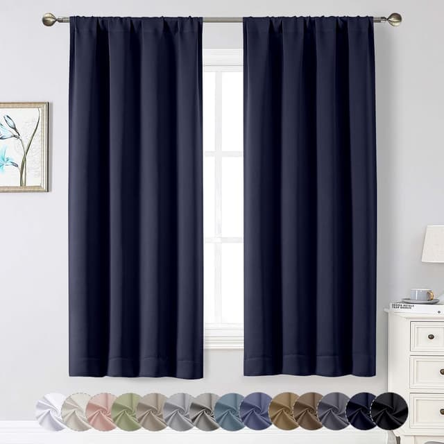 Detalle de WelvetBLK Navy Blue Blackout Curtains 63" 🪟