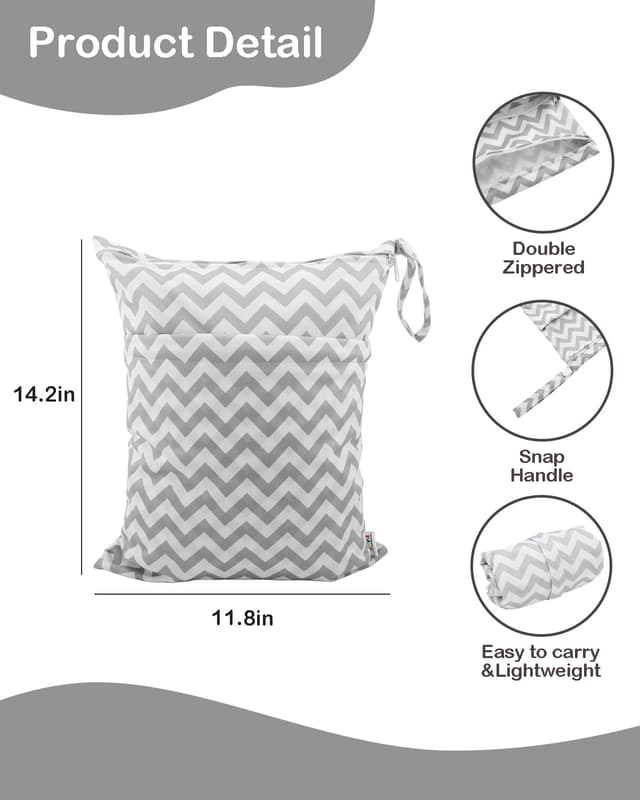 Detalle de ALVA ALVABABY 2-Pack Waterproof Cloth Diaper Wet & Dry Bags with Two Zippered Pockets