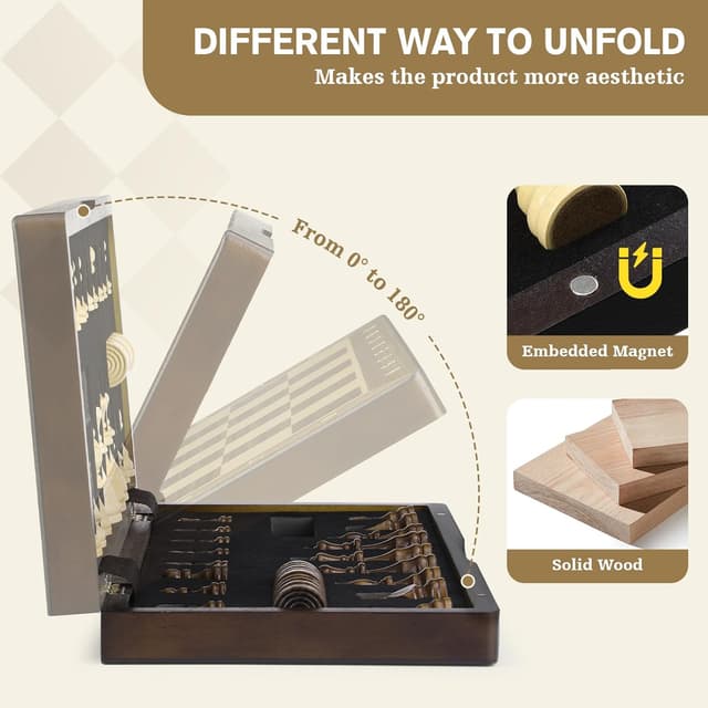 Detalle 1 de Peradix 2 in 1 Chess Set & Draughts Board (15" magnetic foldable walnut style) with extra queen pieces