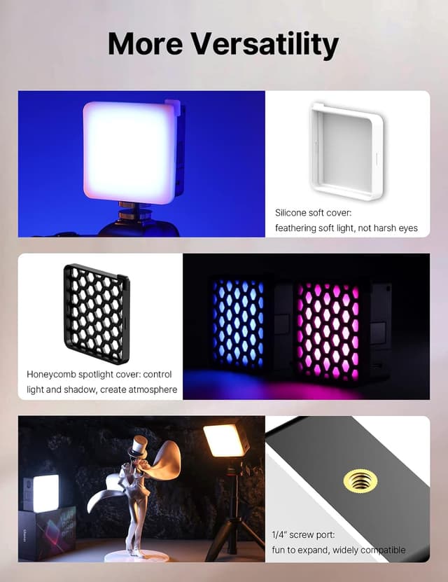 Detalle 2 de ULANZI VL49 Pro RGB Videoleuchte mit 2500-mAh-Akku, Magnet-Adsorption und 20 Lichteffekten