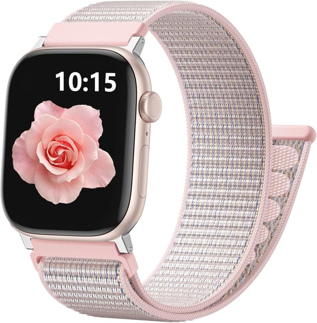 Detalle de CeMiKa Nylon Loop Strap for Apple Watch (40mm/41mm/38mm/42mm) – Pink Sand soft breathable sports band