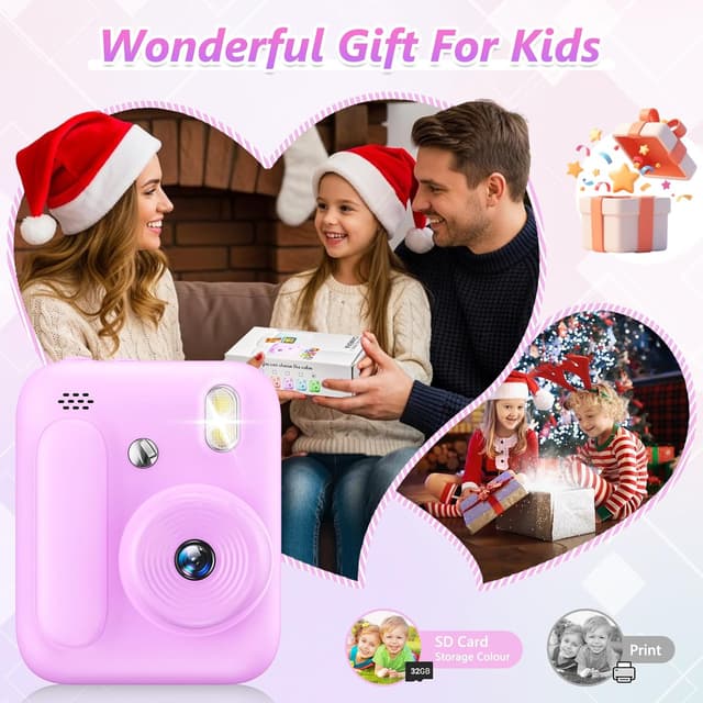 Thumbnail 6 de Naxup Sofortbildkamera für Kinder mit 1080P, 5 Rollen Druckpapier und 32-GB-Karte (Lila)