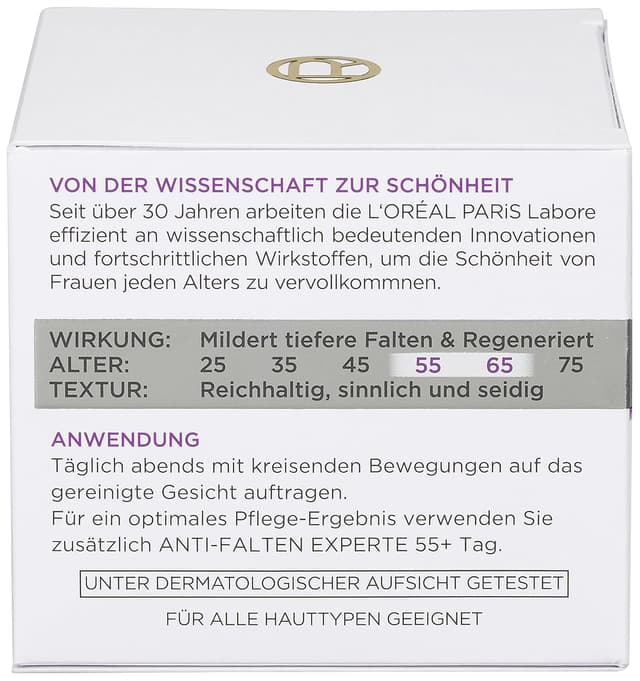 Detalle de L’Oréal Paris Anti-Falten Experte 55+ Nachtcreme mit Calcium – feuchtigkeitsspendende Anti-Aging Nachtpflege (50 ml)