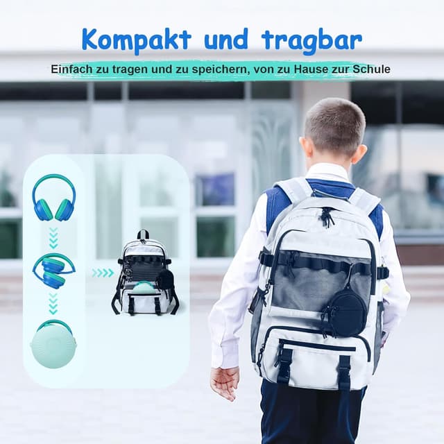 Thumbnail 6 de Tonoshark Kinder Bluetooth Over-Ear Kopfhörer mit Noise Cancelling – 60h Spielzeit, Mikrofon & Tragetasche (Dunkelblau)
