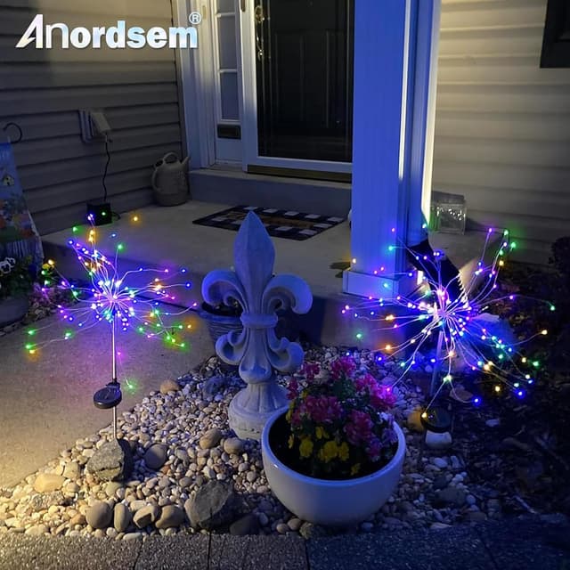 Detalle 2 de Anordsem Solar Lights Outdoor Garden – Waterproof LED Firework Starburst Lamp for Patio, Path & Fence