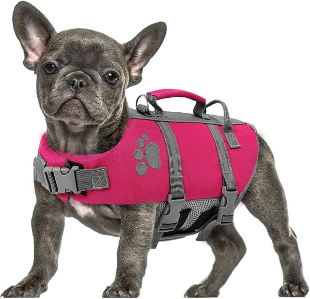 Detalle de Queenmore Large Dog Life Vest (Reflective, Lightweight) with Rescue Handle – Fuchsia, L