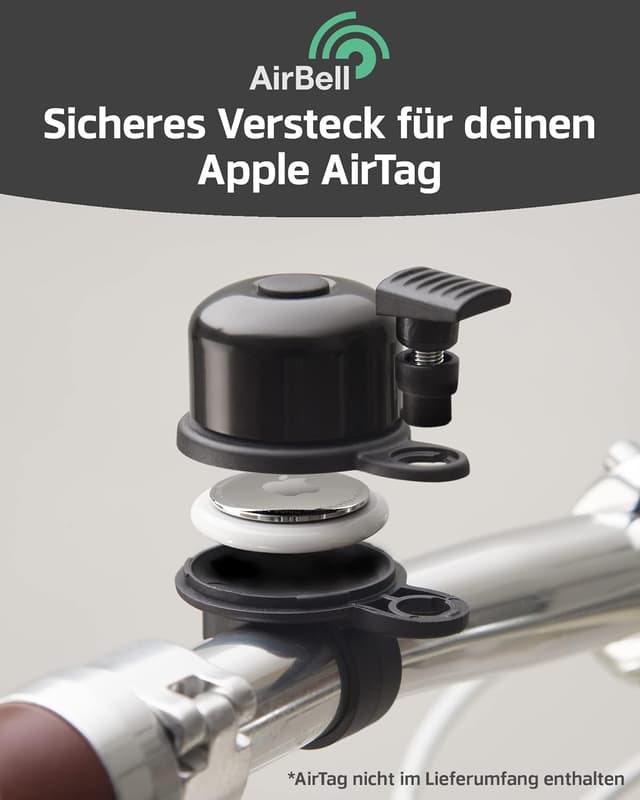 Detalle 2 de AirBell® Fahrradklingel für Apple AirTag – versteckte Halterung im Klingelgehäuse, Diebstahlsicherung (22,2 mm, inkl. Werkzeug)