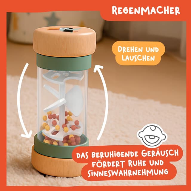 Detalle de Nene Toys Montessori Holzspielzeug 4-in-1 Set ab 1 Jahr (Klangbausteine, Regenmacher, Stapelturm & Giraffen-Labyrinth)