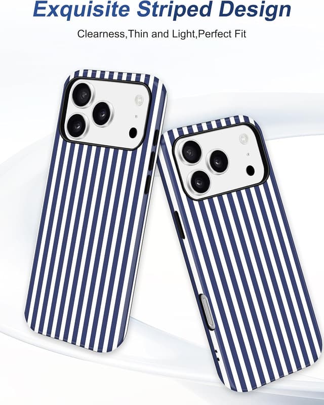 Detalle de Jusy Handyhülle magnetische für iPhone 17 Pro Max – zweischichtig, MagSafe-kompatibel, tiefblau gestreift