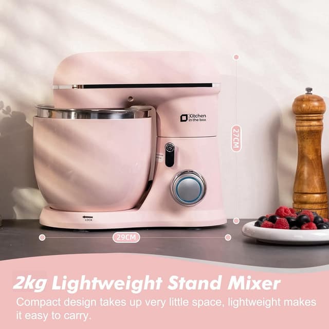 Detalle de Kitchen in the box Small Stand Mixer (Mini Food Mixer) with Two 3.5L Bowls, 10 Speeds – Rose Pink