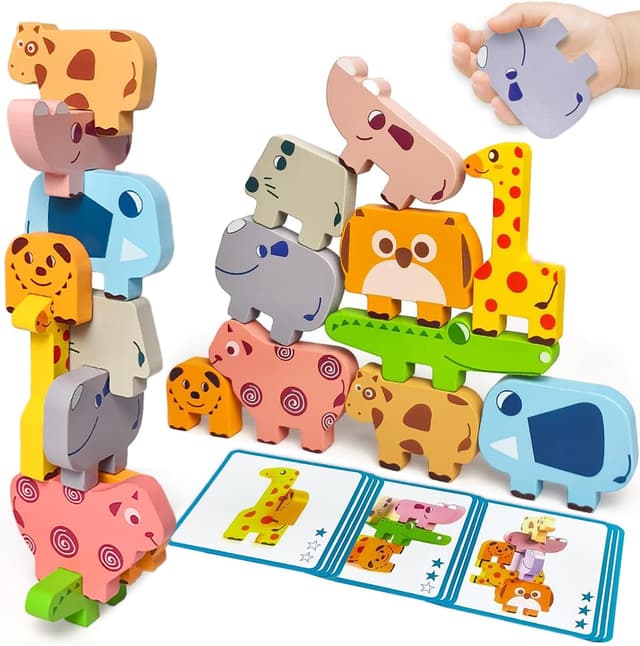 Detalle de Maaacute Montessori Wooden Animal Blocks Sorting & Stacking Toy (10-Pack) for Toddlers Age 2–4