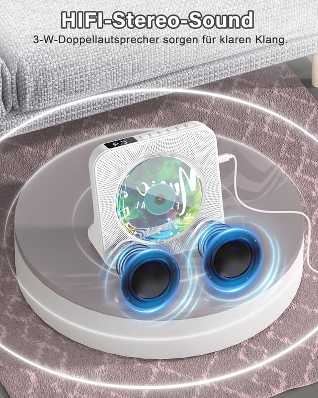 Thumbnail 6 de Greadio tragbarer CD-Player mit Bluetooth 5.0, Fernbedienung und FM-Radio (AUX/USB, Kopfhörerbuchse)