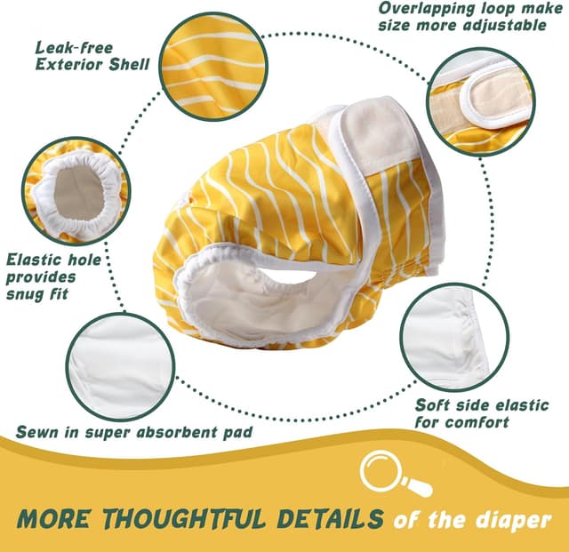 Detalle de Hisprout 3-Pack Reusable Female Dog Diaper with Suspender (XS, Claret) – washable doggie pants for incontinence & heat season