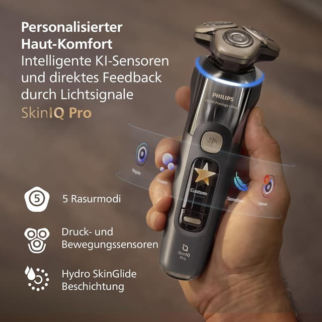Detalle 2 de Philips i9000 Prestige Ultra Nass- und Trockenrasierer XP9402/11 mit Lift-Cut-System, SkinIQ Pro & Trimmeraufsatz