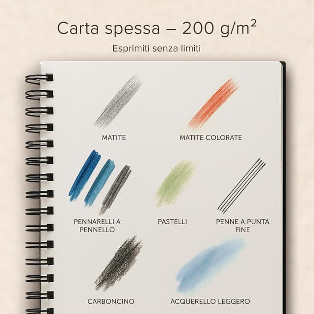 Detalle de String & Space Blocco per Schizzi A4 con copertina rigida, carta da 200 g/m² e spirale (21 x 29 cm, 40 fogli)