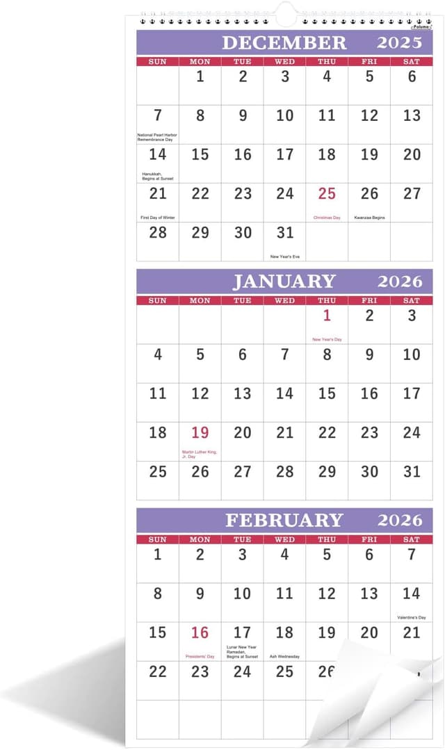 Detalle de 2026 3-Month Wall Calendar ⏳