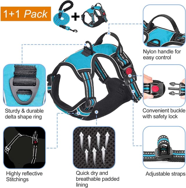 Detalle 2 de haapaw No Pull Dog Harness (Reflective Oxford) with Adjustable Fit and Free Heavy Duty Lead
