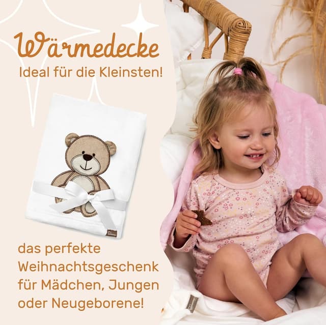 Detalle de Be Mammy Couverture chaude pour bébé en microfibre hypoallergénique, peluche motif 3D ours (Blanc - Ours)