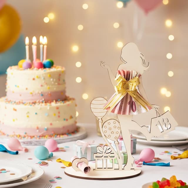 Detalle 2 de Geldgeschenke Geburtstag Mädchen: Holzschild-Gästebuch zum 18. Geburtstag, personalisierbar (Naturholz, 20,6 × 16,6 cm)