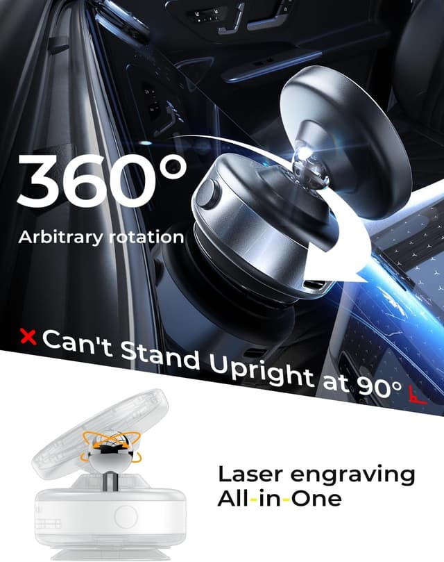 Detalle 2 de LISEN Suction Phone Mount (Electric Vacuum + Magnetic) for iPhone 12–16, 360° Adjustable Travel Vlogging Holder