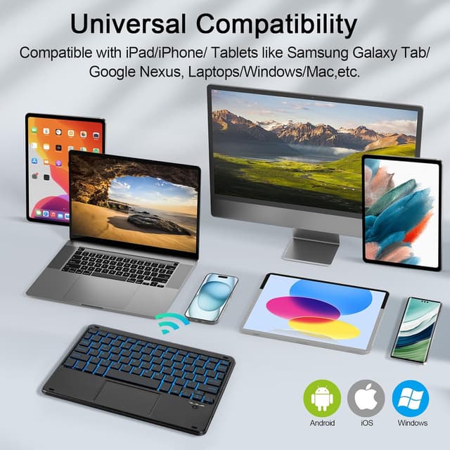 Detalle 2 de SOPPY Backlit Bluetooth Keyboard with Touchpad (UK Layout, Black) – portable rechargeable mini keyboard