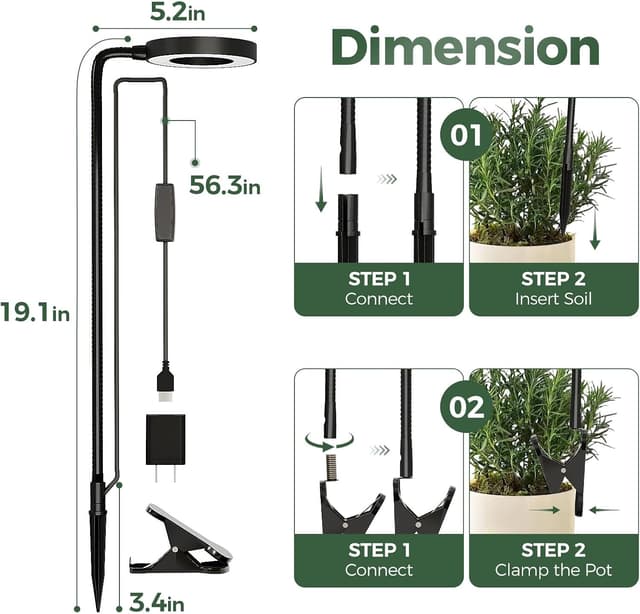 Detalle de Bamworld LED Grow Light con timer e intensità regolabile, luce a spettro completo per piante da interno