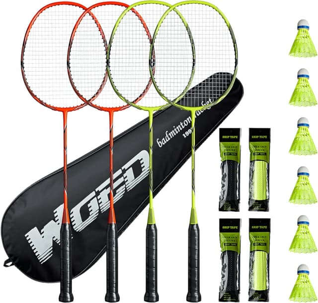 Detalle de Professional Carbon Fiber Badminton Rackets Set (4 Rackets) for Backyards, Gym, and Family Play