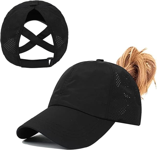 Detalle de Womens Criss Cross Ponytail Baseball Cap – Quick-drying mesh hat with ponytail hole