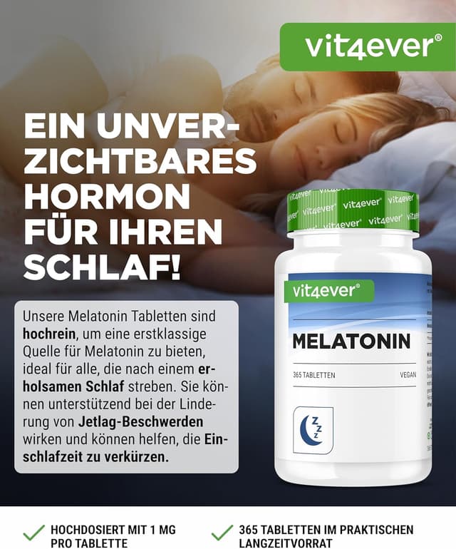 Detalle 2 de vit4ever Melatonin 0,5 mg (1/2 Tablette) – 365 Tabletten, vegan