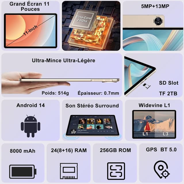 Thumbnail 1 de Dghrti TAB50 11 pouces 256 Go