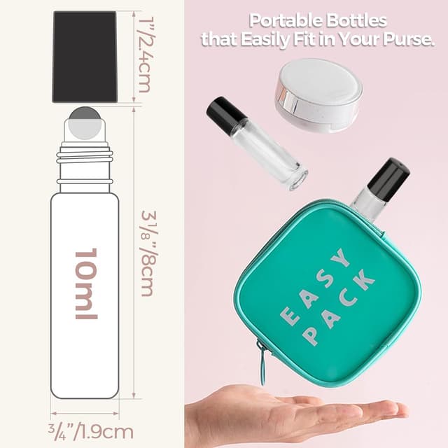 Detalle 2 de ComSaf Set da 24 bottiglie in vetro per oli essenziali 10 ml con sfere in acciaio inox e contenitore a tenuta stagna