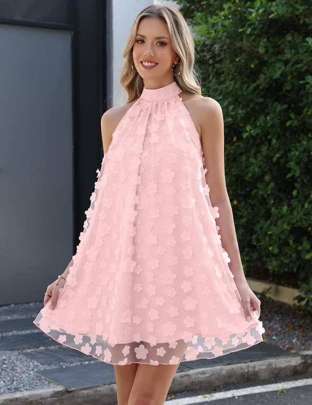 Detalle de Gleeneat Women’s Floral Halter Tulle Mini Dress for Bridal Showers & Wedding Guests