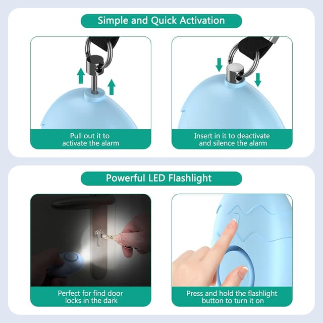 Detalle 2 de ORIA Personal Alarms for Women (2 Pack) 130 dB with LED torch – keychain safety sirens, Pink & Blue