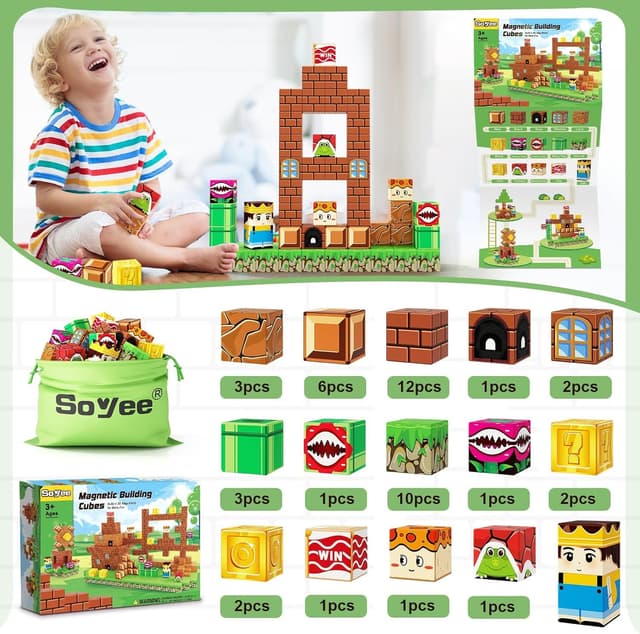 Detalle 2 de Soyee Magnetic Blocks Build Mine Magnet World set (magnetic building toys for ages 5–7)