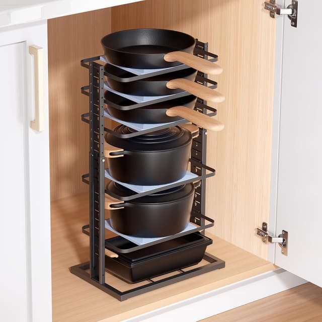 Detalle de LAMU Pots and Pans Organizer for Under Cabinet (6-Tier, Adjustable 14 to 24.57")