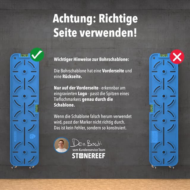 Detalle de STONE REEF Bohrschablone 71 mm / 91 mm mit Libelle – 4-Loch-Markierung für Unterputz-Dosen