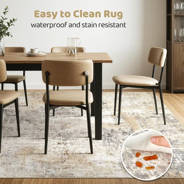 Thumbnail 5 de 8x10 Washable Grey Gold Area Rug