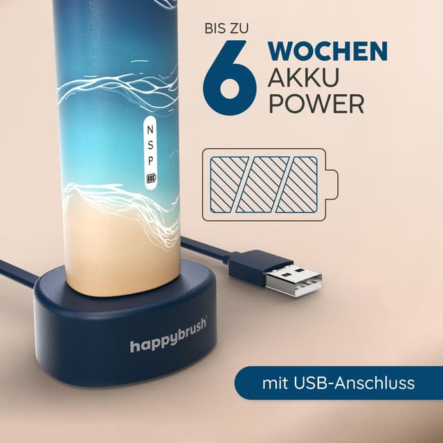 Detalle de happybrush® Schallzahnbürste Eco Vibe 3 – elektrische Ultraschall-Zahnbürste mit 8-Wochen-Akku