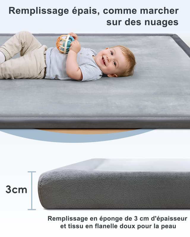 Detalle de Favodormir Krabbelmatte Baby 150x180x3 cm – Spielmatte mit rutschfester Unterseite (Hellgrau)