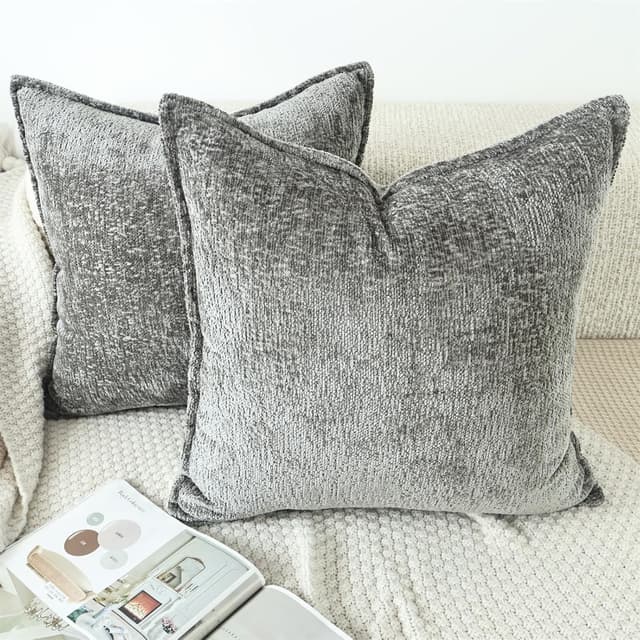 Detalle 2 de OYIMUA Grey Chenille Cushion Covers (40cm x 40cm) Set of 2, textured throw pillow case with hidden zip