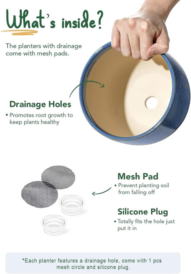 Thumbnail 6 de LE TAUCI Ceramic Plant Pots (12cm & 16cm footed planters) with drainage – reactive glaze blue