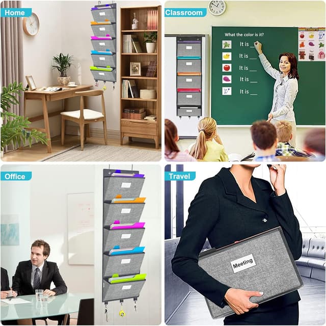 Detalle de VERONLY Over the Door File Organizer with 5 Extra Large Pockets (50.39” tall)