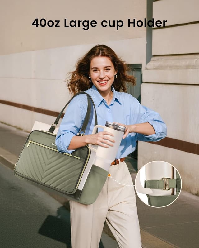 Detalle de LOVEVOOK 15.6-inch laptop tote bag for women with padded sleeve, cup holder, and multiple pockets