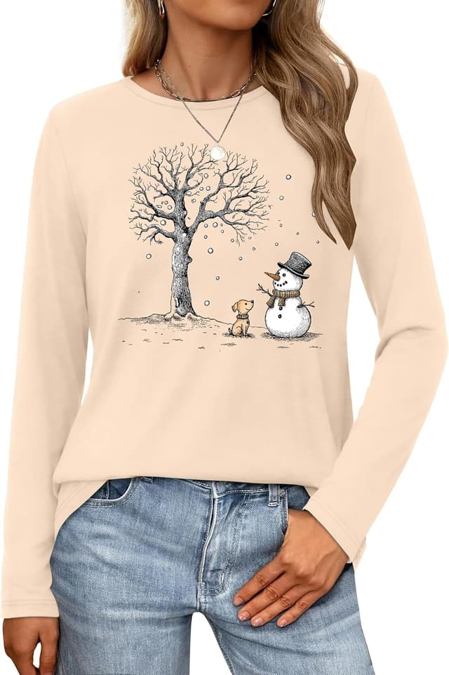 Detalle de tiorhooe Christmas long sleeve shirt for women (cute snowman crewneck)